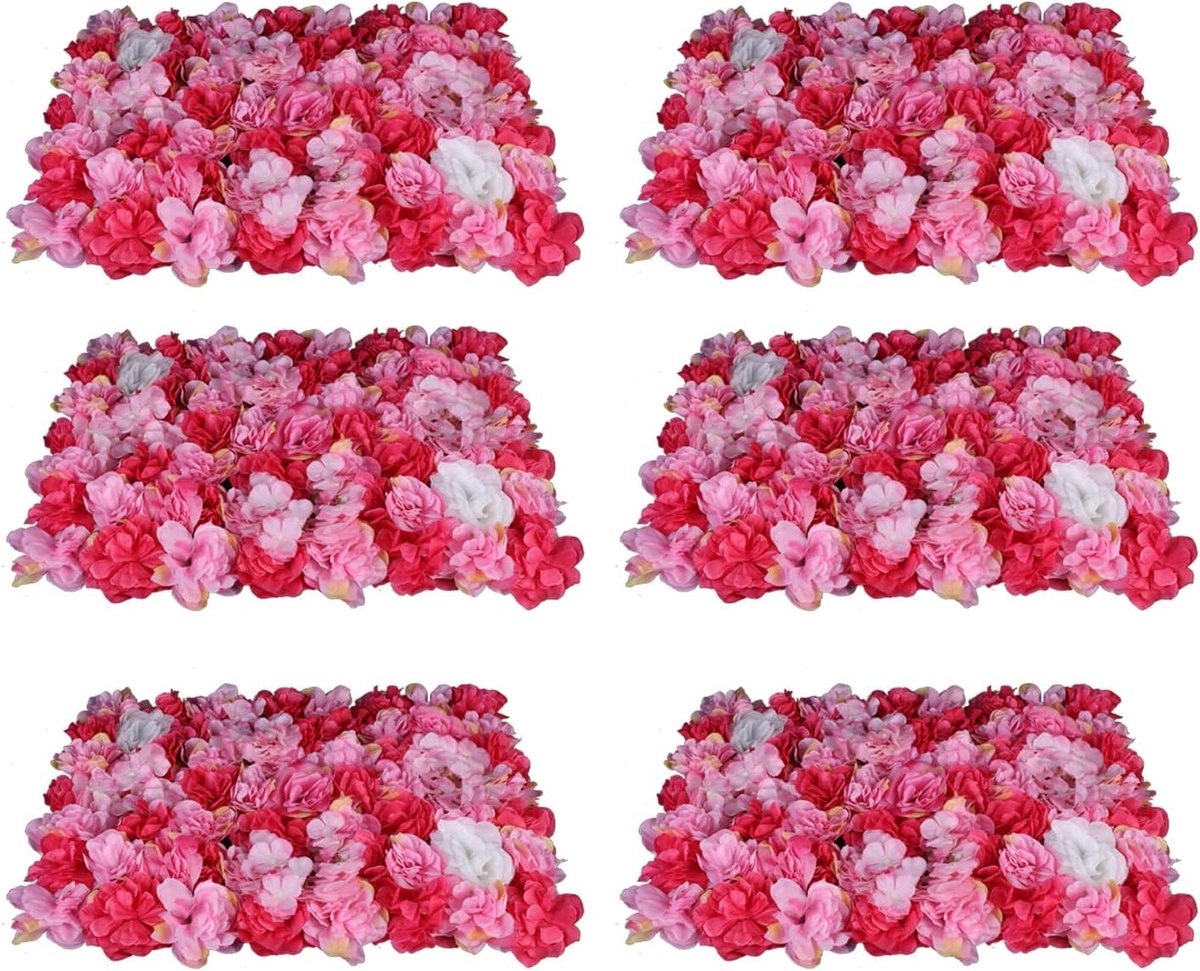 Kunstbloemenwand, zijden rozen, wandpanelen, 60 x 40 cm, rozenwand, bloemenpaneel, achtergrond, wanddecoratie voor bruiloft, feest, rood-roze