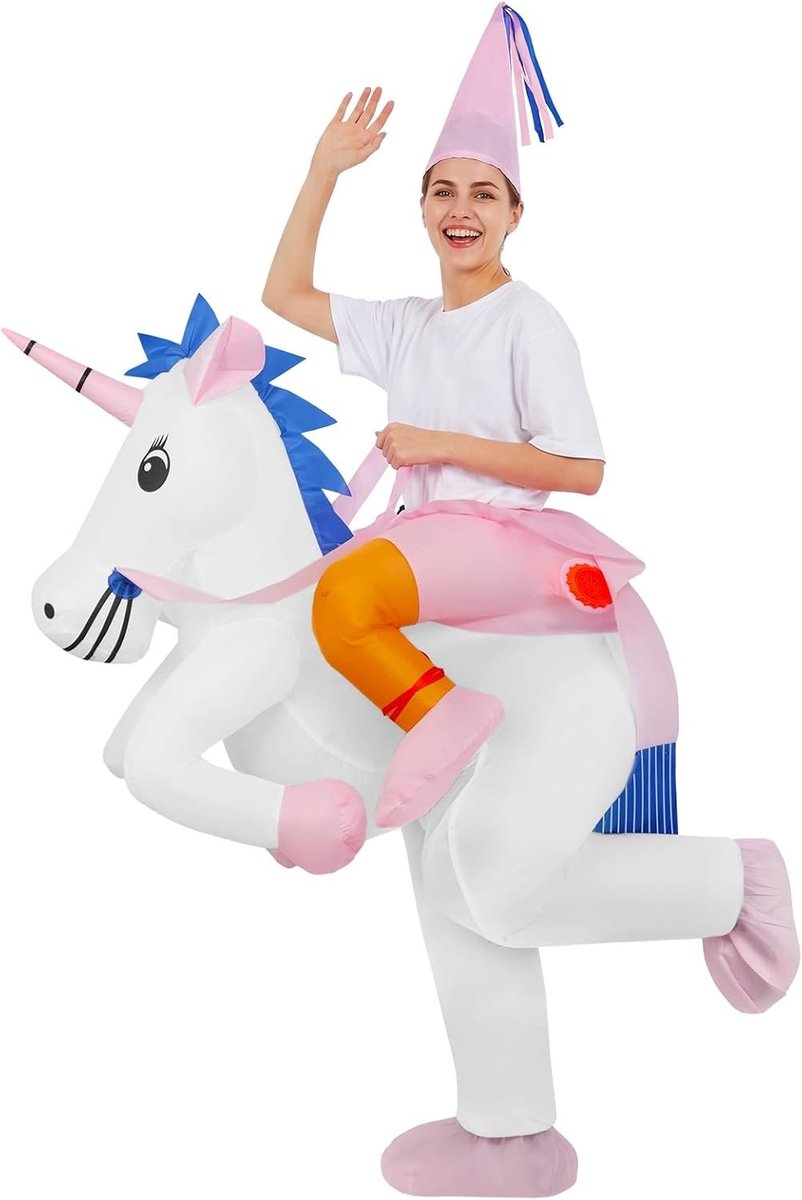 Luchtig en Grappig Opblaasbaar Kostuum voor Kinderen, Eenhoorn Kostuum met Inflatiesysteem voor Halloween, Kerst, Cosplay en Verkleedfeesten