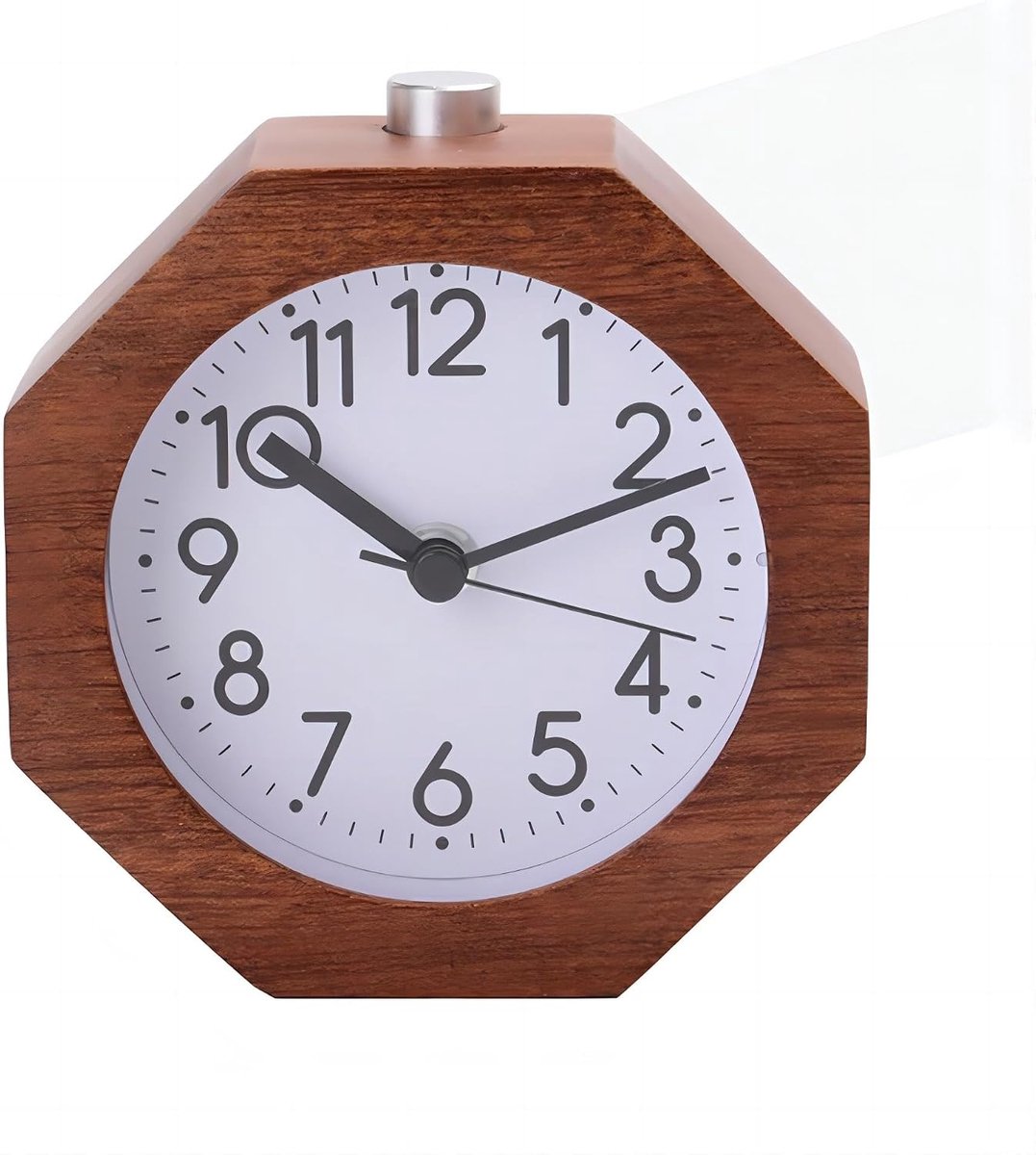 wekker, 9 cm non-ticking met Arabische cijfers, wake-up backlight, werkt op batterijen, voor slaapkamer, zware slapers, bruin