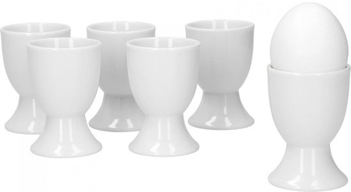 Eierdopjes Set - Porselein Houders - Elegant Ontbijt - Klassiek Design - 6 Stuks - Wit