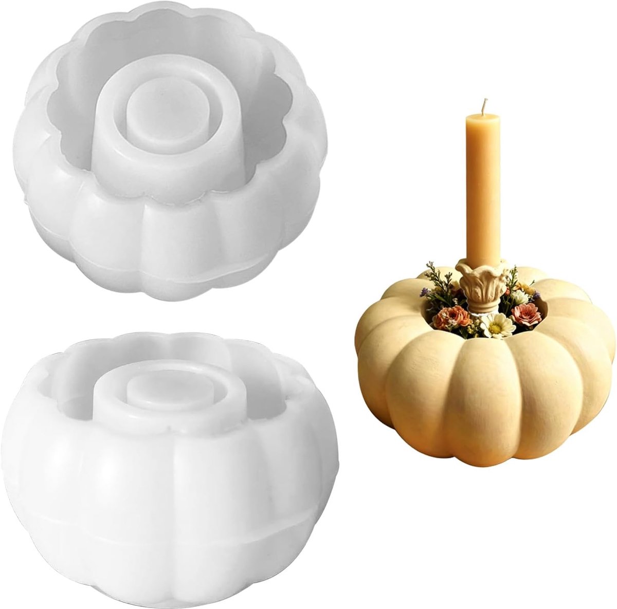 Gietvorm pompoen 3D, siliconen vormen gietvormen kaarshouder, kaarsvormen, siliconen pompoen, knutselwerk, geschikt voor Kerstmis, Thanksgiving geschenken en herfstdecoraties