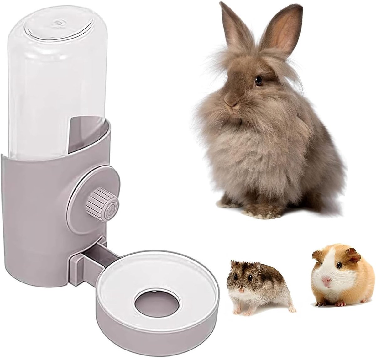 Drinkfles van 500 ml, konijnen, hamsters, automatische zwaartekracht water, waterfles voor kleine dieren, voor konijnen, chinchilla's, cavia's, hamsters (grijs)
