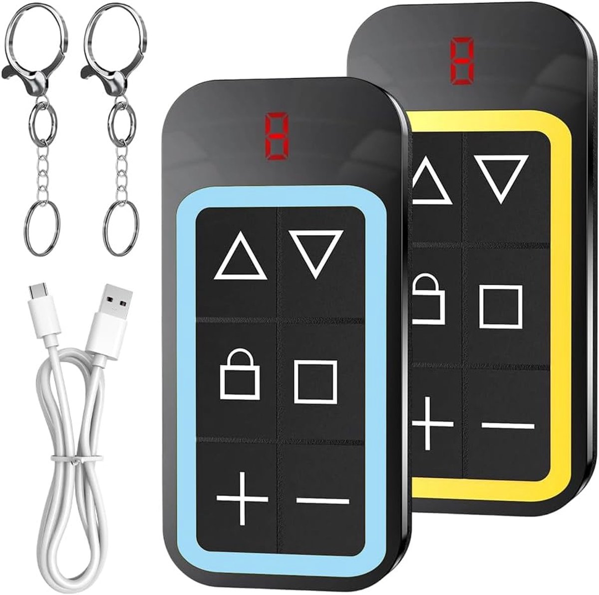 Afstandsbediening, 2 stuks, kopieerapparaat, 8 kanalen, garagedeur afstandsbediening, universeel, 50 m bereik, UCB-C oplaadbaar, voor de meeste garagedeuren