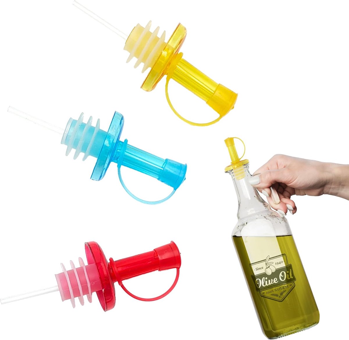 3 stuks doseerder, olijfolie, azijnflessen met schenktuit, druppelbescherming, openen en sluiten, anti-oxidatie, portioneerder voor grappa, rum, whisky, dranken, 3 stuks