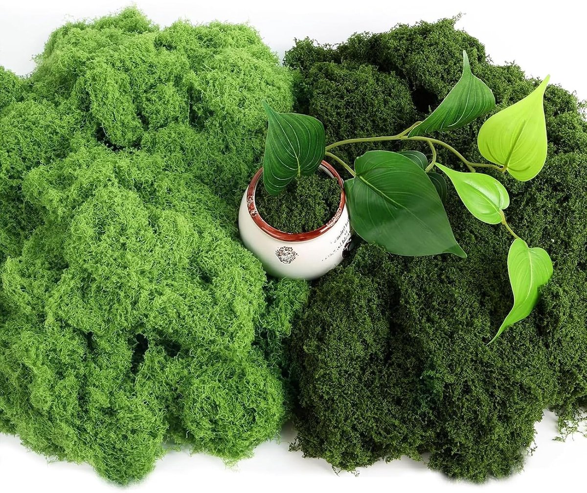 300 g mos decoratie, kunstmos om te versieren (donkergroen + lichtgroen + grasgroen), knutselmos, kunstmos om te knutselen, accessoires modelbouw (donkergroen 150 g + lichtgroen 150 g)