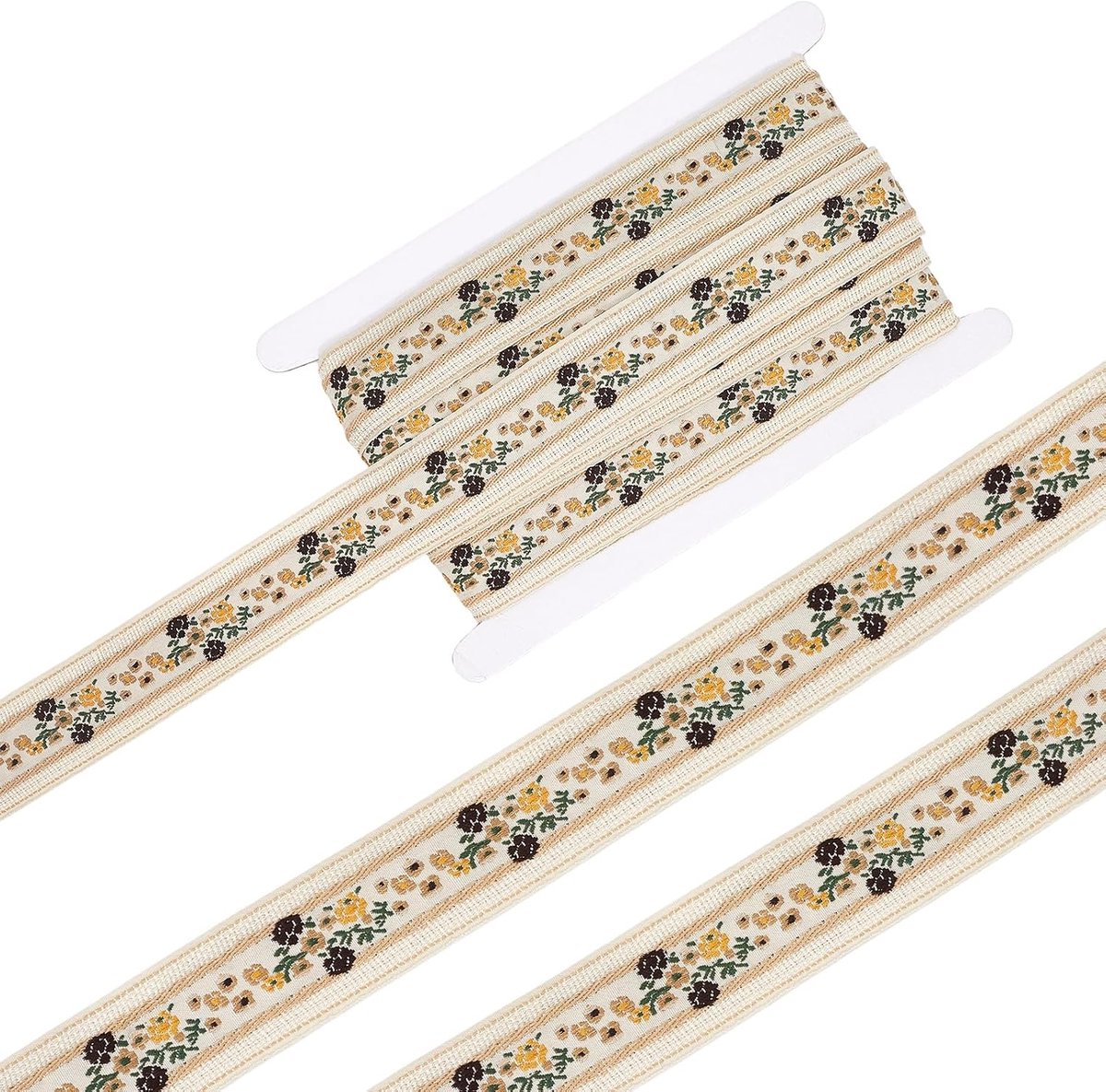 11 Yards Beige Jacquard Lint, 1,25 Inch Breed Geborduurde Geweven Linten
