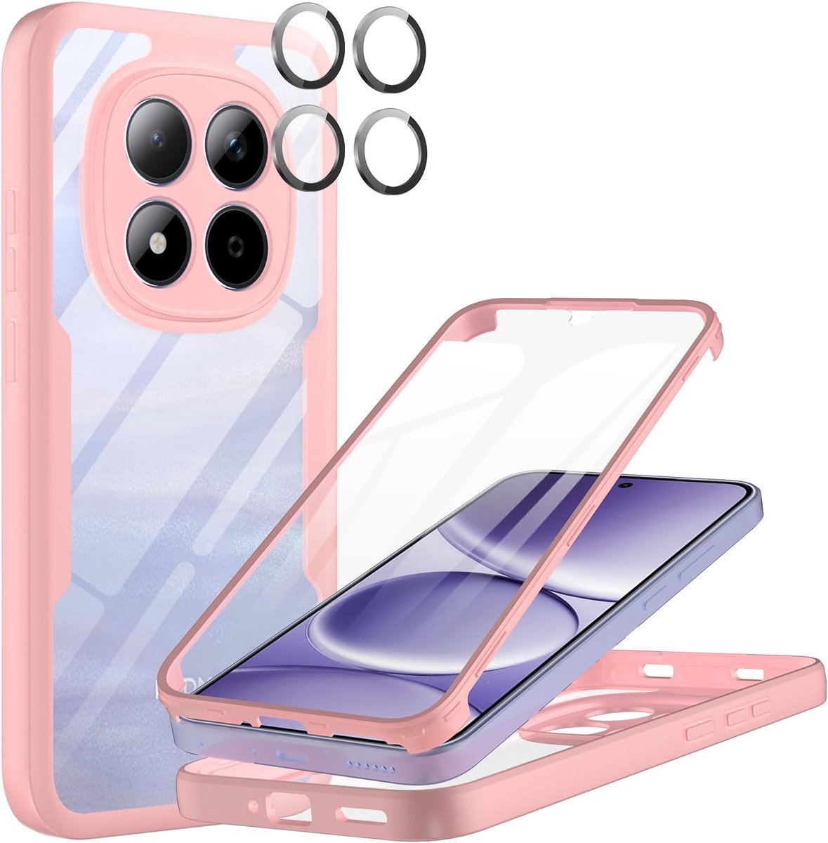 360 graden rondom beschermhoes voor Xiaomi Redmi Note 15 Pro+ 5G / Note Pro Plus 5G, dubbele schokbestendige beschermhoes met geïntegreerde displaybescherming en camera-afdekking, roze