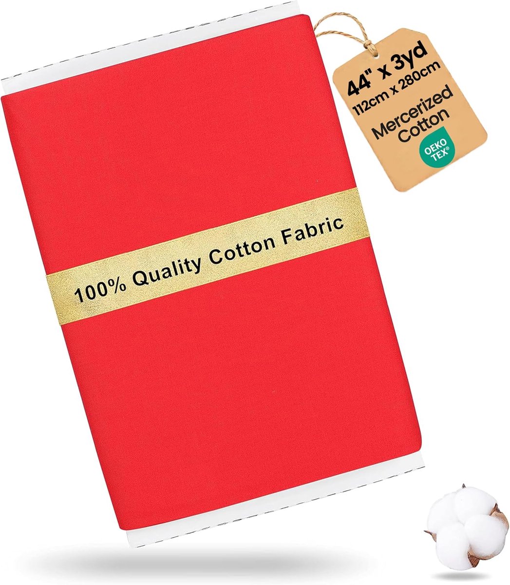 100% Katoenen Stof Oeko-Tex per meter 112cm Breed x 280cm Extra Lang - Medium Gewicht 145g - voor Quilten, Naaien, Kleding Maken, Beddengoed, Voering, Kunst en Knutselen - Red