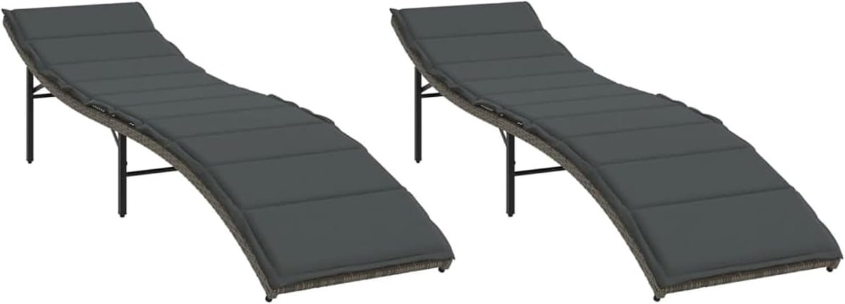 2 stuks, grijs, PE-rotan en gepoedercoat staal, verstelbare rugleuning, weerbestendig, uv-bestendig, voor tuin, terras, balkon