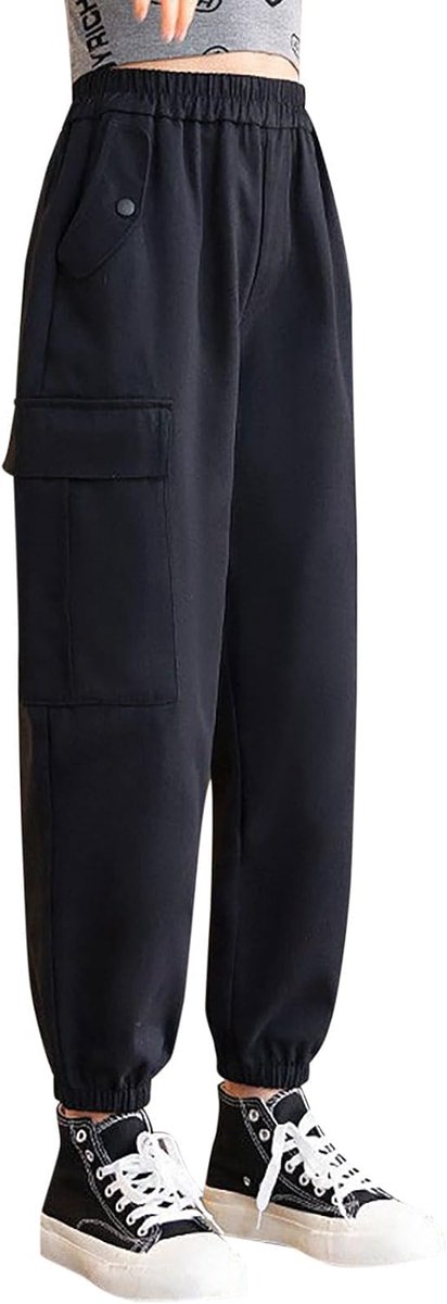 Kinderbroek voor jongeren, meisjes, casual, hoge taille, trekkoord, losse pasvorm, zakken, kinderen, cargobroek, trainingsbroek, streetwear