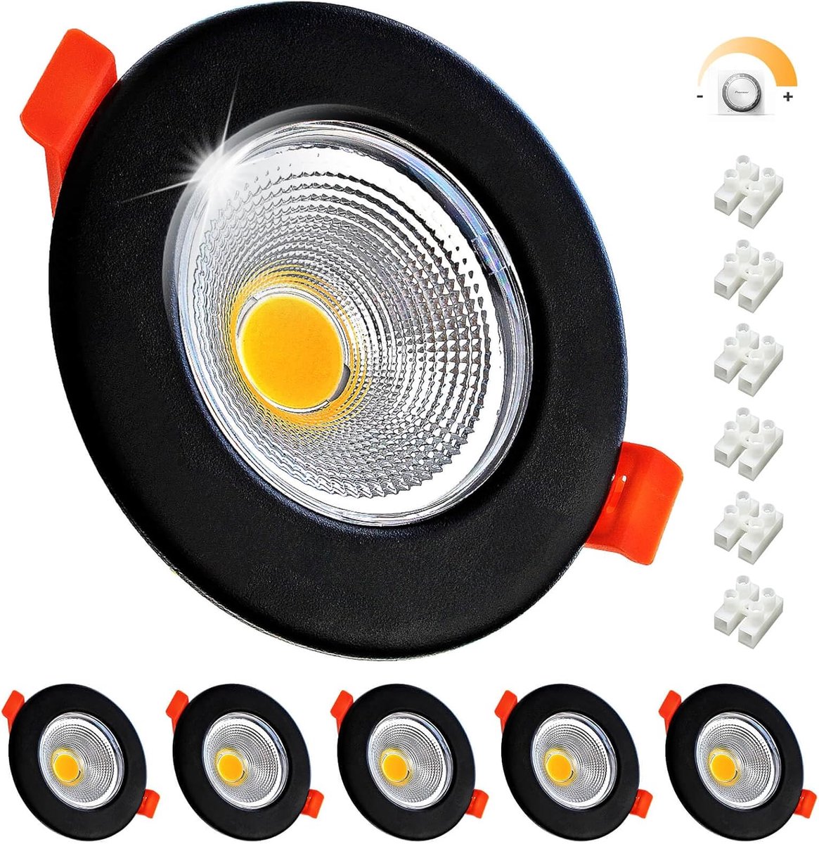 Led, plat, 10 W, dimbaar, 230 V, zwart, mat, rond, plafondspots, 4000 K, neutraal wit, 850 lumen, 68 mm, voor slaapkamer, 6 stuks