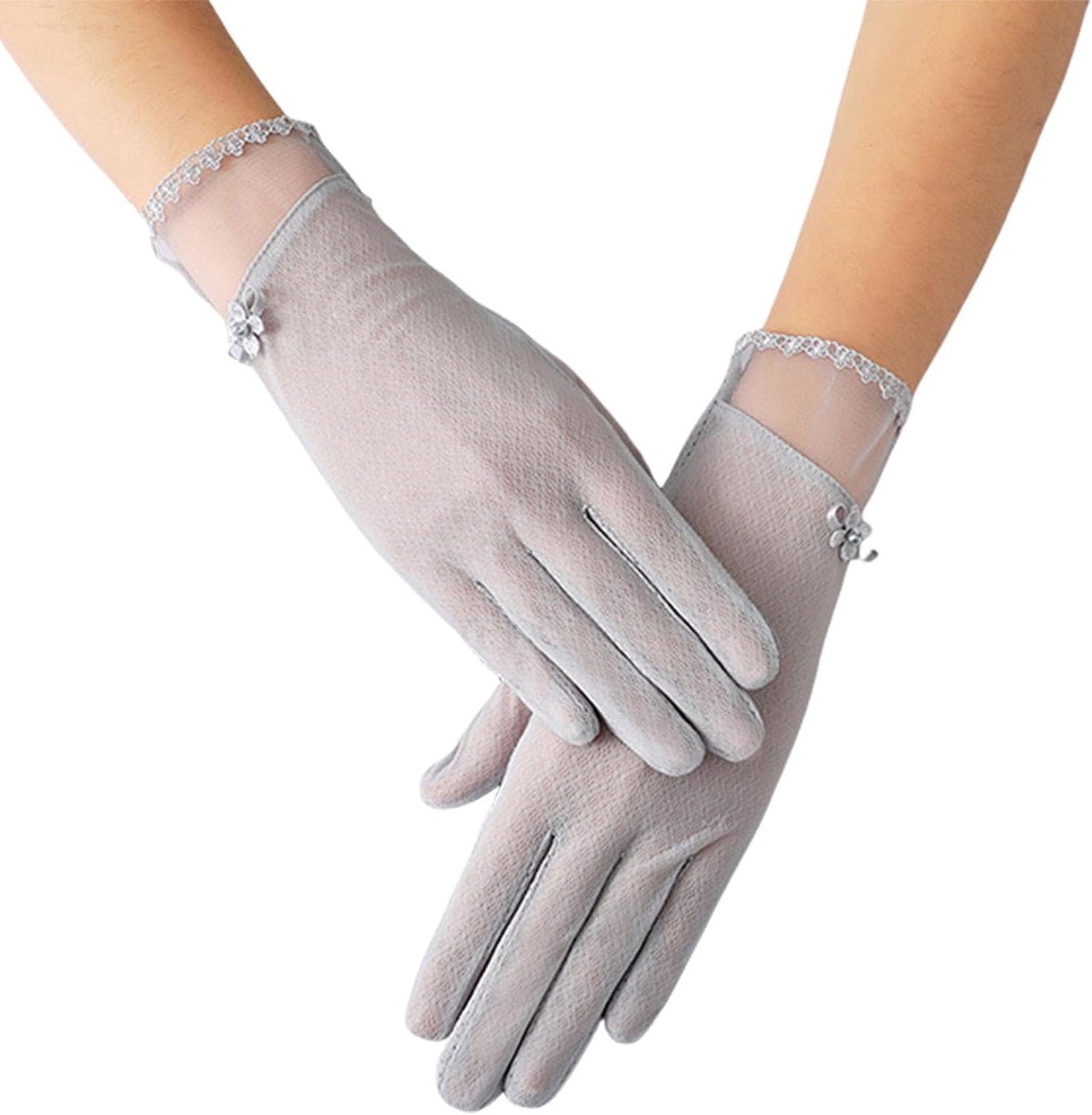 Handschoenen voor dames, 1 paar korte bloemenkant, antislip rijhandschoenen, zomer, zonwering, touchscreen-handschoen voor bruiloft, avond, feest, banket, outdoor, fietsen