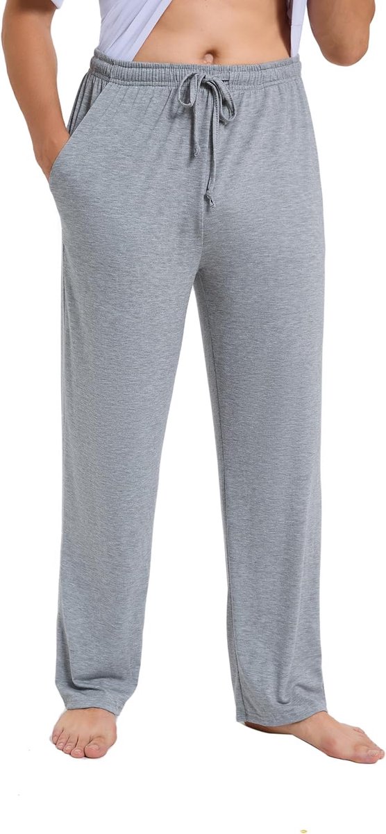 Pyjamabroek voor heren, lang, licht, luchtig, met zakken, losse loungebroek met elastische tailleband, vrijetijdsbroek, M-3XL