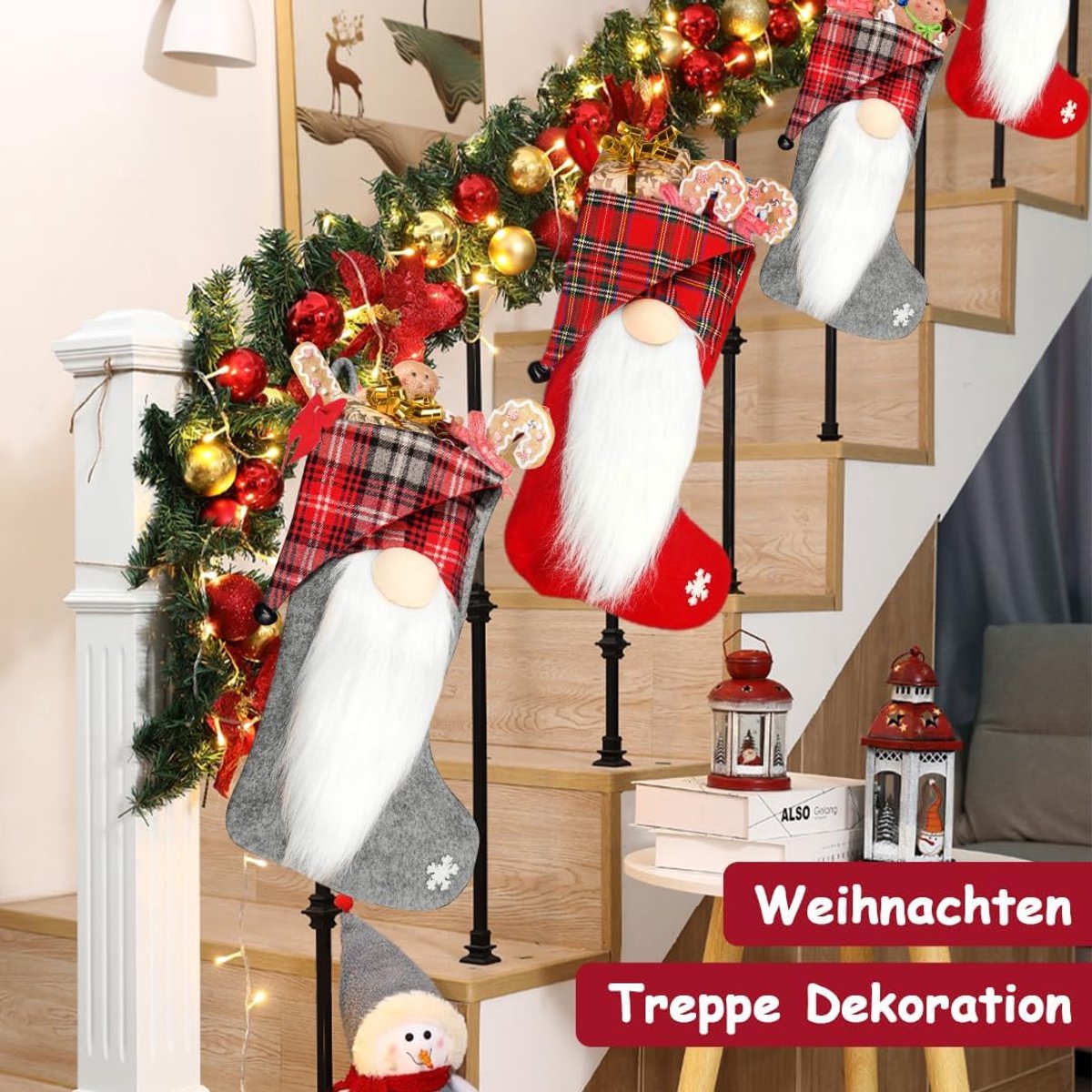kerstsokken om op te hangen, set van 2, grote kerstkous, kerstdecoratie, lege kerstkousen voor kinderen, kerstkous, cadeauzakjes voor kerstboom, open haard