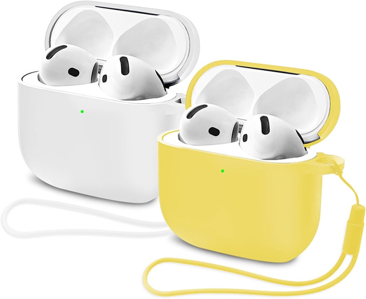 2 stuks Mocarheri hoes compatibel met AirPods 4e generatie hoesje (2024), beschermende siliconen hoes voor Airpods 4, zachte siliconen schokbestendige hoes, LED aan de voorkant zichtbaar (wit/geel)