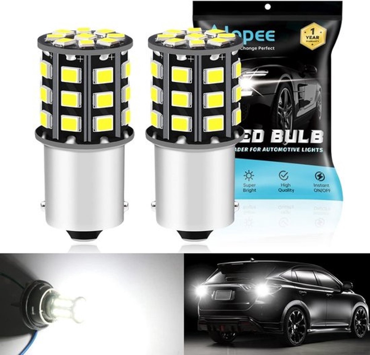 Set van 2 Extreem Heldere Witte LED Achterlichten 1156 P21W 950 Lumen voor Interieurverlichting in Motorhome