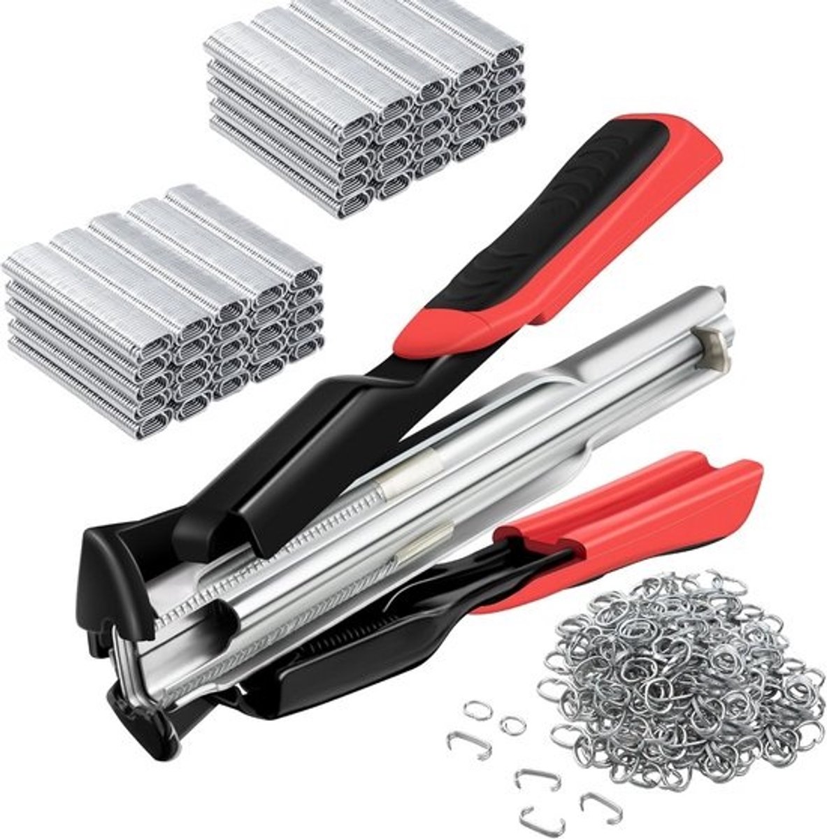 Ringtang Set - Varkensringtang Clips - Hekwerk Reparatie - Automatische Nageldoorvoer - 2500 Stuks - Zilver