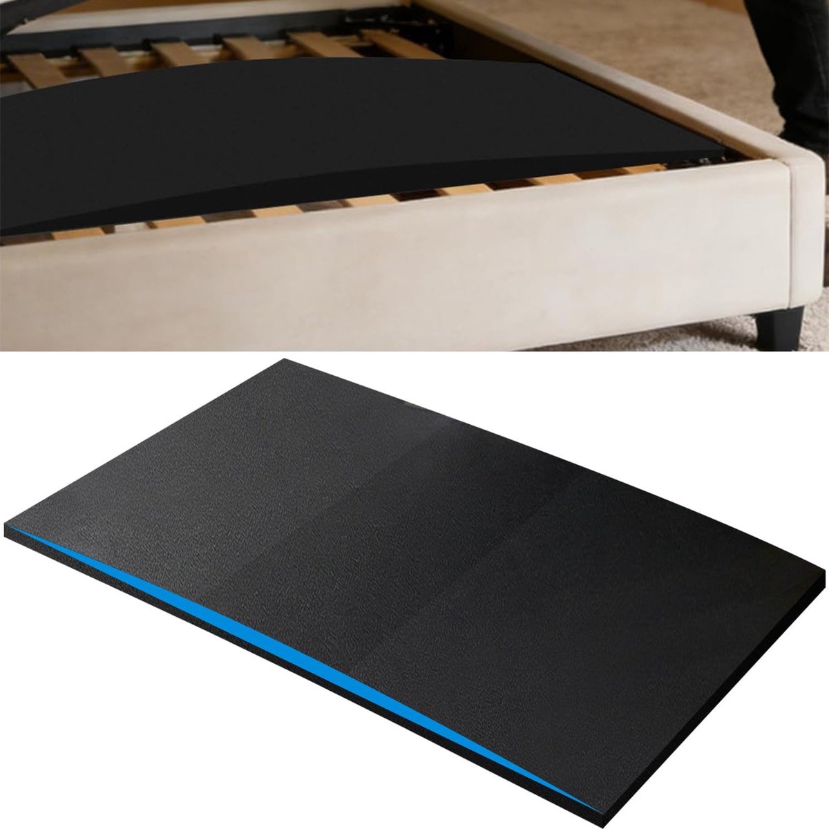 matrasondersteuning Fix zinkende bedden, 150 × 60 × 5 cm schuimkussen met hoge dichtheid, zwart trapeziumvormig onder matrasondersteuning, snijbare bedbanksteunplanken voor