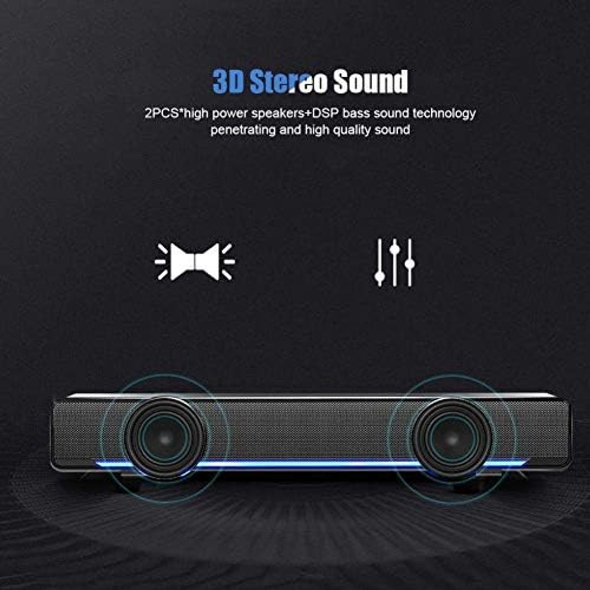 Soundbar, Usb Dsp Wired Bass Surround Sound Soundbar met 3,5 mm audio plug voor mobiel/tablet/projector/home cinema/bar/mp3/mp4 (zwart)