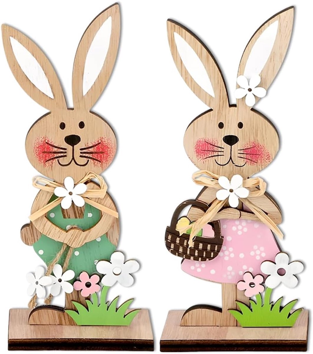 2 stuks deurkozijnen, paasdecoratie, hazendecoratie van hout, staande sieraden, doe-het-zelf knutselmateriaal voor kinderen en knutselfans