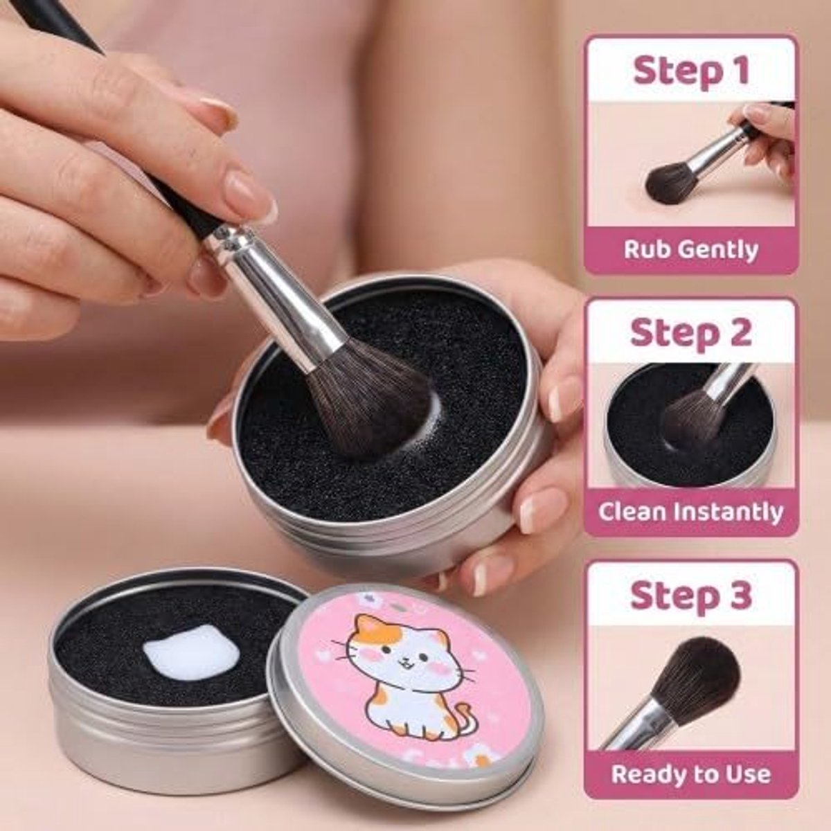Make-upkwastenreiniger met actieve koolspons, snelle reiniging en kleurverandering voor make-upkwasten, herbruikbare make-upborstelreiniger (8 x 8 x 3 cm)