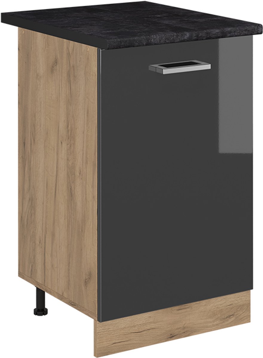 Vicco Keukenonderkast R-Line, Antraciet Hoogglans/Goudkleurig Eiken, 50 cm antraciet werkblad