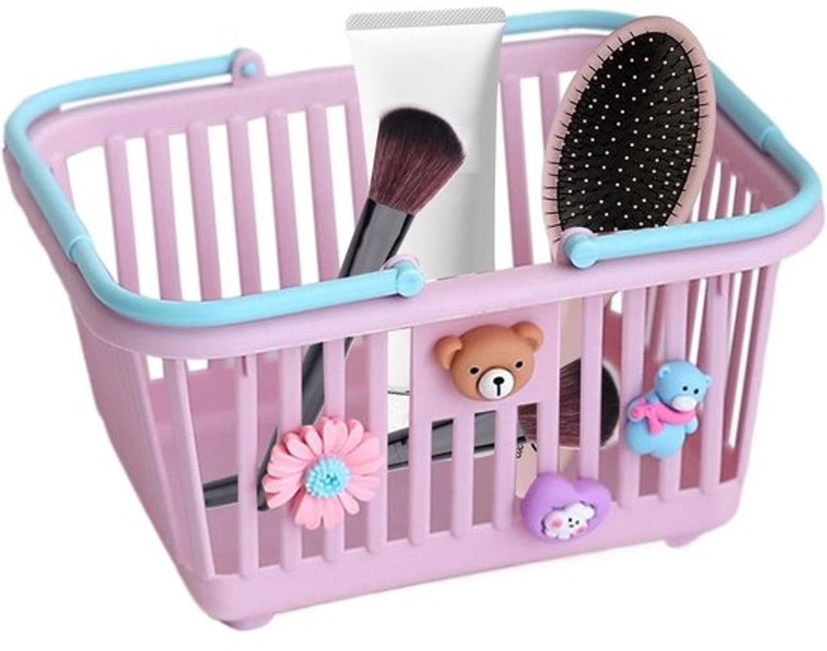 Speelmand met Handvatten - Opbergmand Speelgoed - Kinderspel Organiseren - Robuuste PP Constructie - 17 cm Breed - Roze