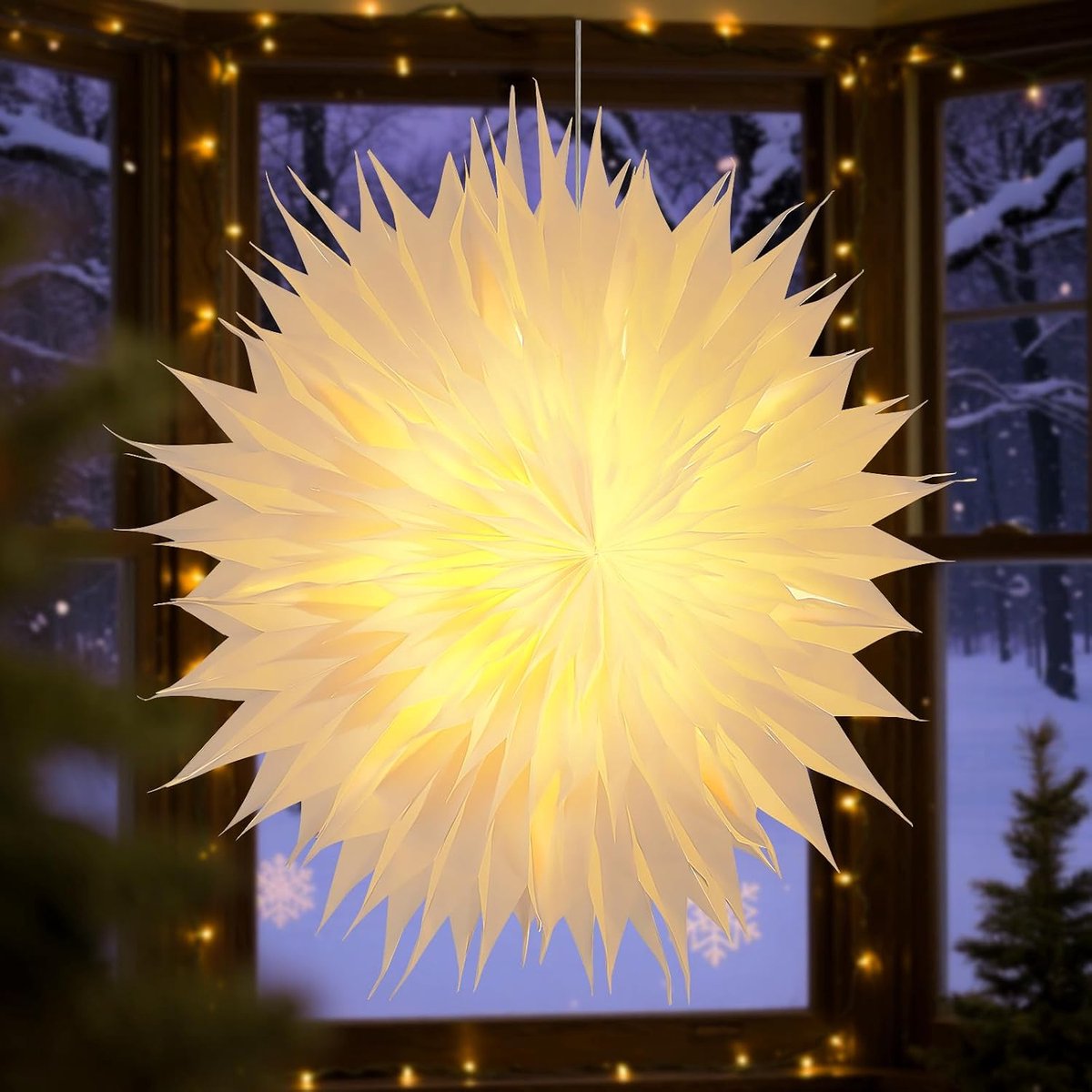 angle 3D-kerstster, papieren sterren, verlichte batterij met timer voor ramen, 60 cm, lichtster om de kerstboom te versieren voor binnen, om op te hangen