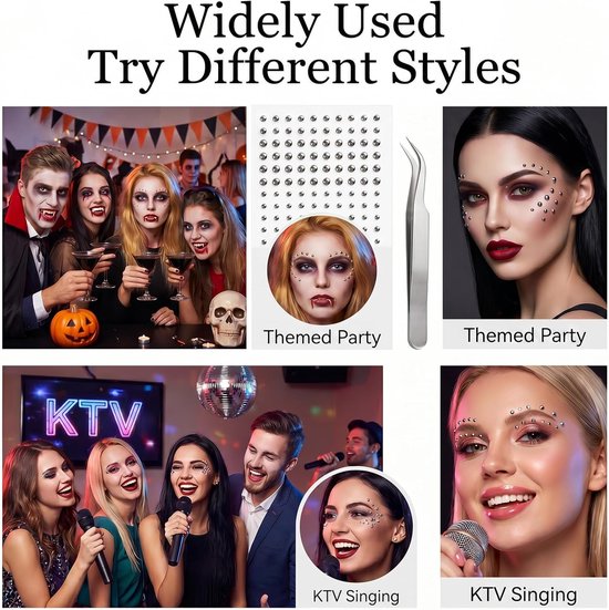 zelfklevende neuspiercings voor het gezicht, ballen, kunstwimpers, gezichtspiercing, lippsticker voor dames en heren, coole punk, Halloween, make-up, Y2k accessoires (zilver) — afbeelding 4