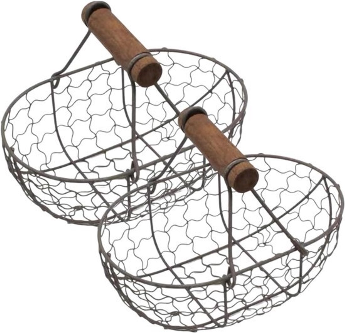 Eiermand 2 Stuks - Kippenmand Houder - Verse Eieren Verzamelen - Stevig Ijzerdraad - 18x12x12.5cm - Koffie
