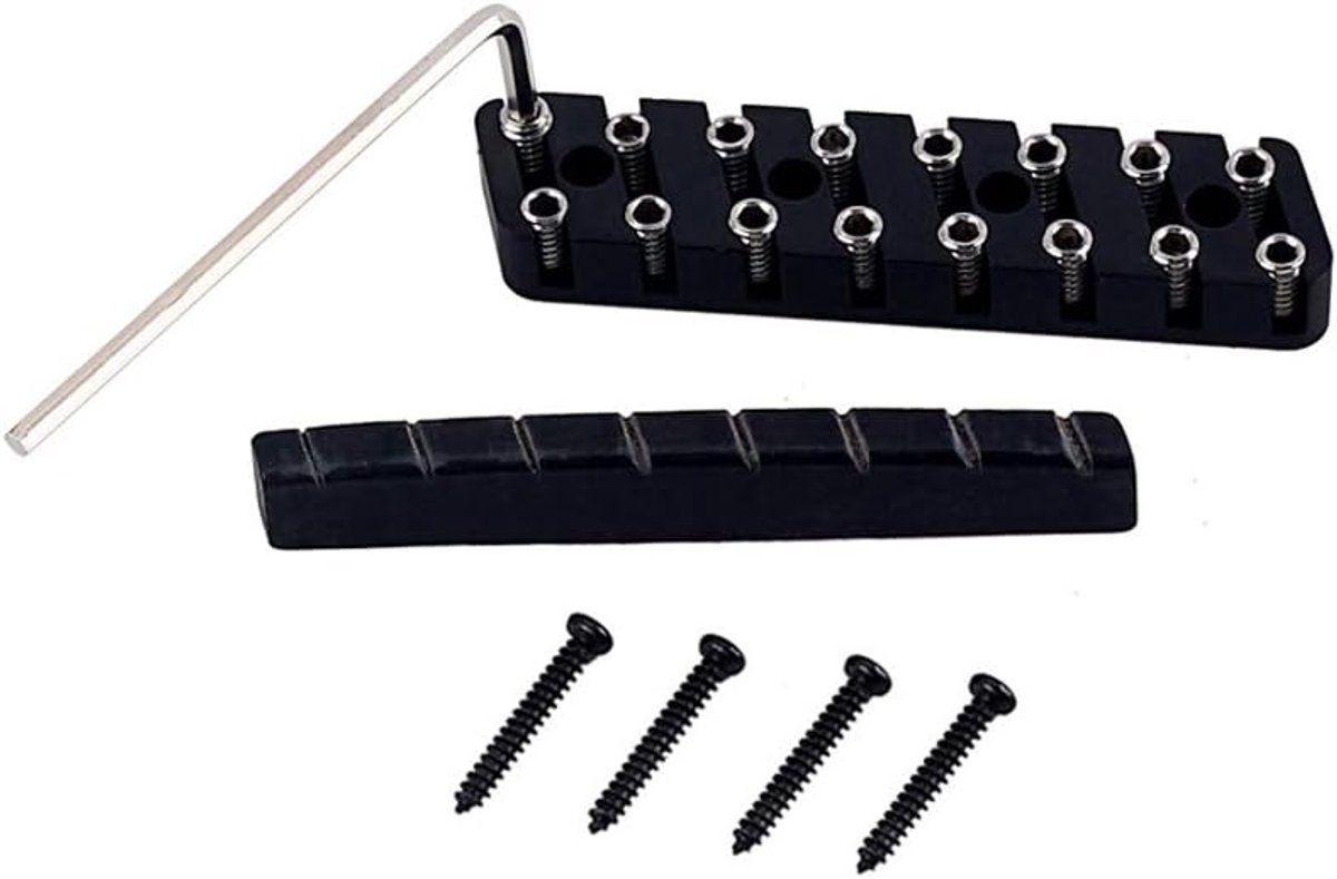 Dailygoods- Vergrendeling Moer Messing/Kamelenbeen - Snaarmoe/Stopnoot - Gitaaraccessoires - Afmetingen 57.7*14.5*7.5mm - Inclusief 1 Snaarmoe - Zwart