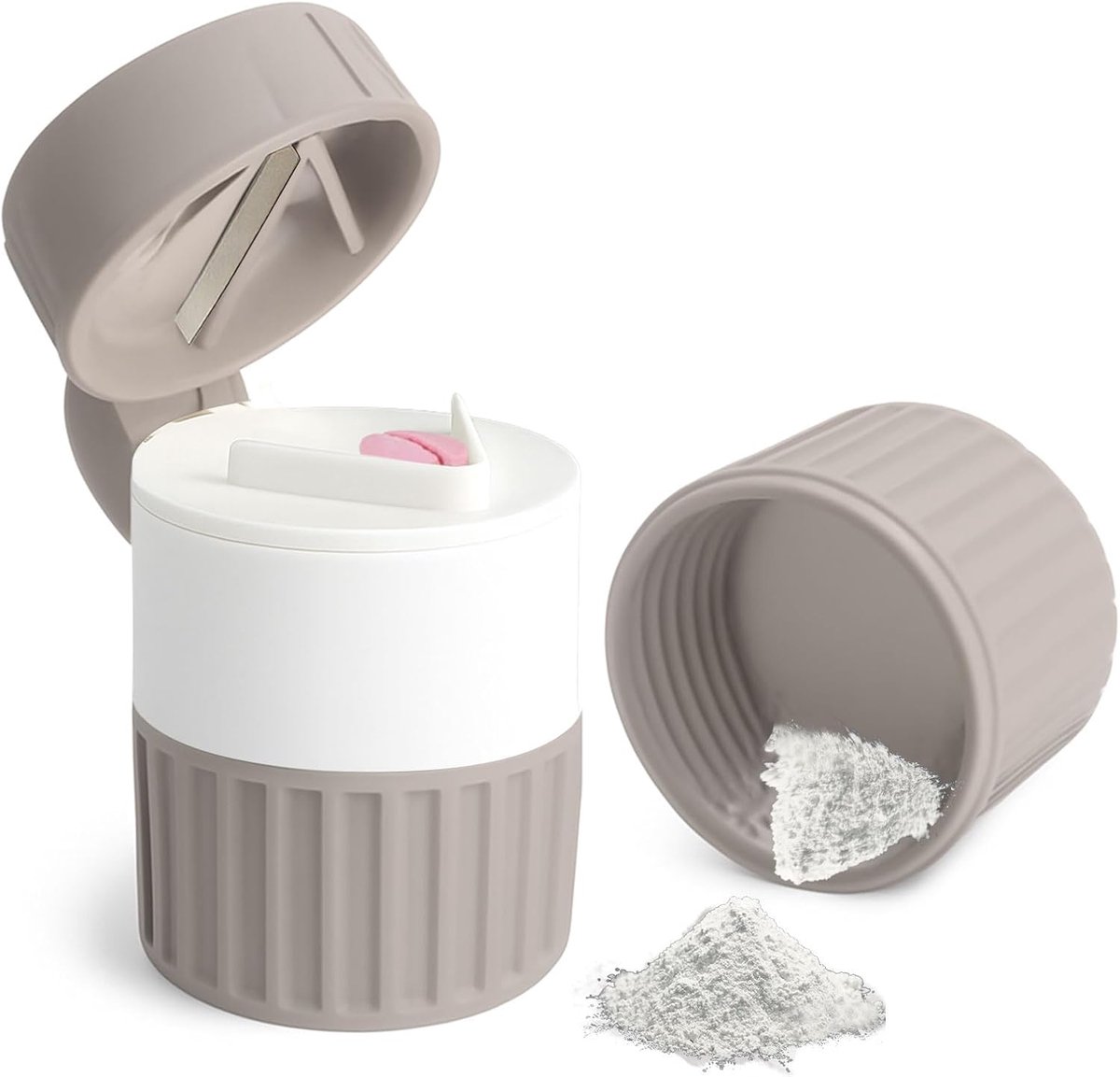 4-in-1, tablettensnijder met opslag, tablettenhakmolen om tabletten te versnipperen, draagbare tablettenhakmolen voor thuis en op reis (grijs)