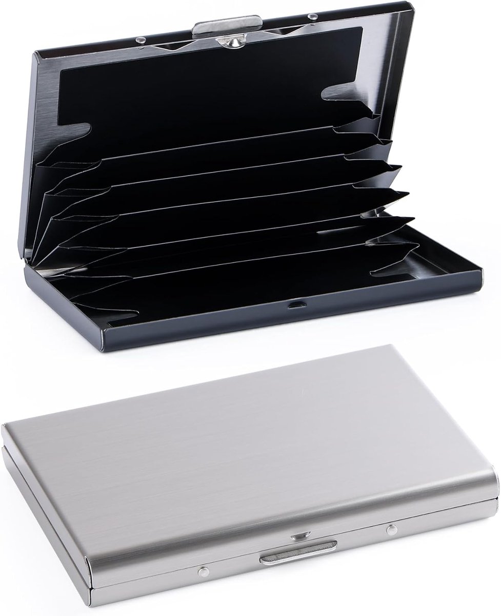2 Pasjeshouder Unisex Ultradun. RVS 6 Pasjes met RFID & NFC Anti-Skim