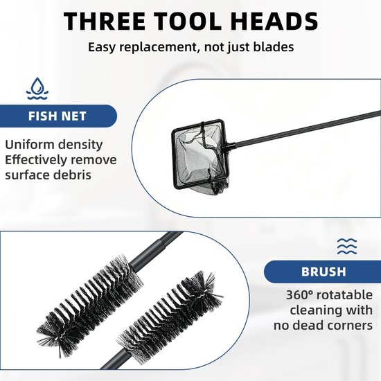 3-in-1 aquariumreinigingsset, mini-schepnet van aluminium, accessoires voor zoetwater met messen, visschepnet voor aquaria, accessoireset en gereedschap voor aquaria en vijver — afbeelding 4