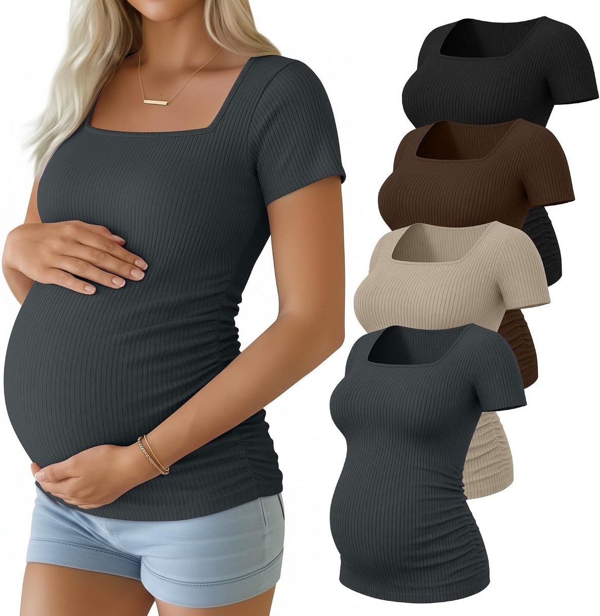 4 Pack Korte Mouwen Zwangerschaps T-Shirts voor Vrouwen - Comfortabele en Stijlvolle Tops voor Elke Dag