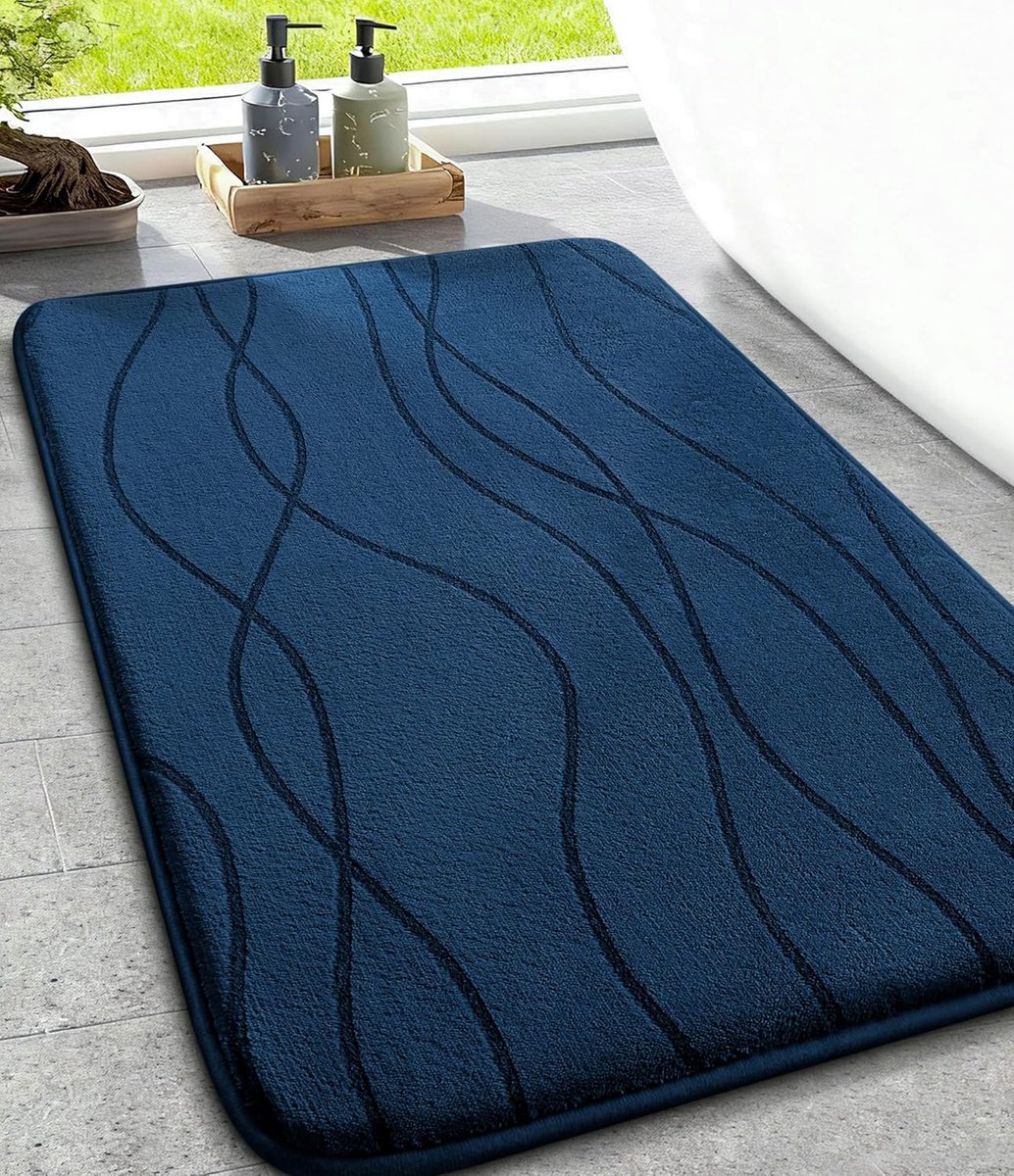 Badmat, Badmat van Traagschuim, Antislip Badmat, Wasbaar, Zacht, Absorberend, Douchemat voor Badkamer, Donkerblauw, 43 x 61 cm
