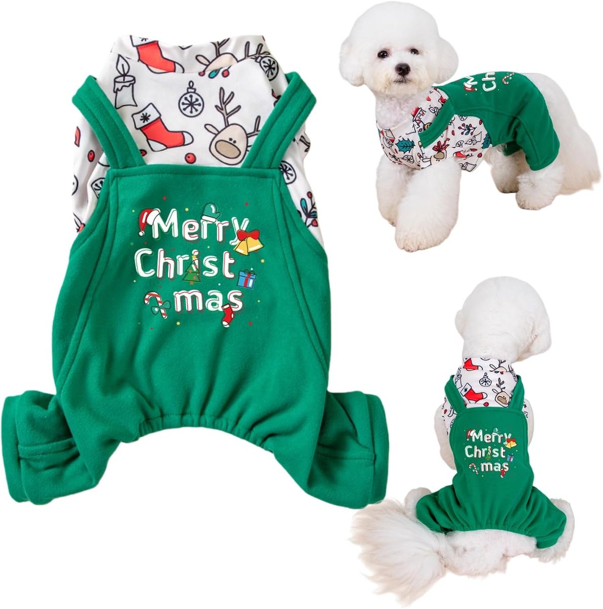 Hondentrui Kerstmis vier poten hond fleece kleding huisdier koud weer jas kostuum voor kleine tot middelgrote honden katten (groene tuinbroek, S)