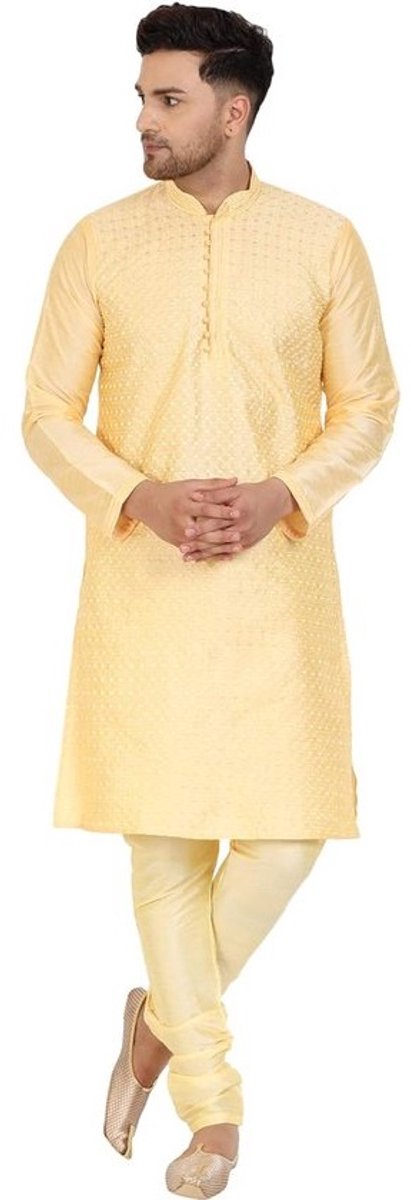 Traditioneel Heren Kurta Pyjama Set met Geborduurd Design