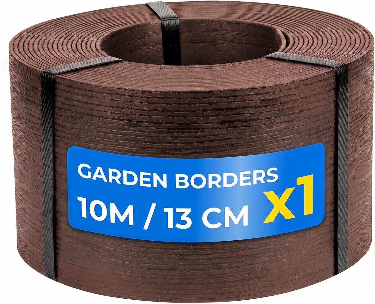 rand in houtlook DOJA Barcelona - 13 cm x 10 m - bruin - tuinrand voor buiten, flexibiliteit en uv-bestendigheid, gemakkelijk te snijden, gazonrand voor buiten