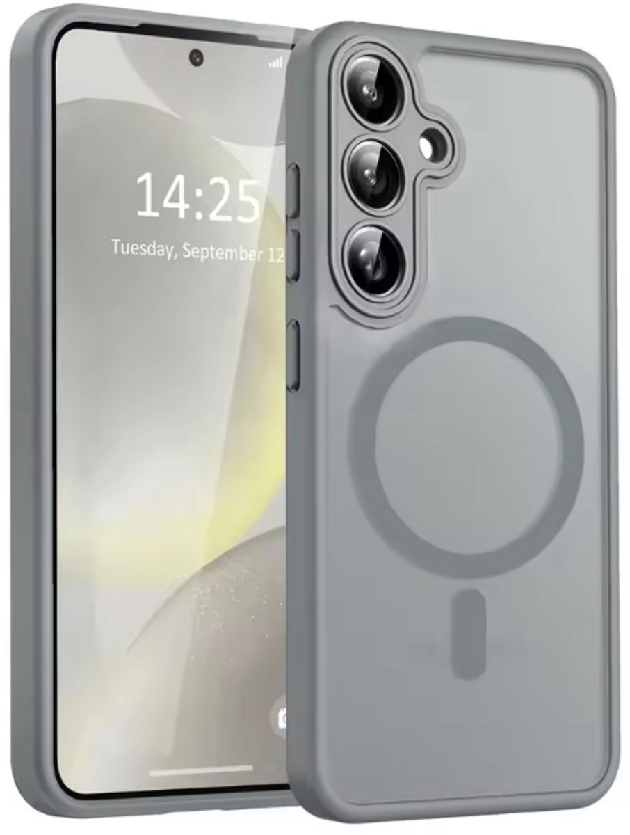 Hoesje Geschikt voor Samsung Galaxy S26 FE - Grijs - Casemania Matte Armor Back Cover - Telefoonhoesje met Camera Bescherming - Geschikt voor MagSafe