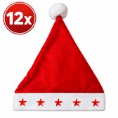 LED Kerstmuts met Lichtgevende Sterren – Volwassenen - Kerstoutfit - Rode Kerstmuts met Verlichting - 12 stuks