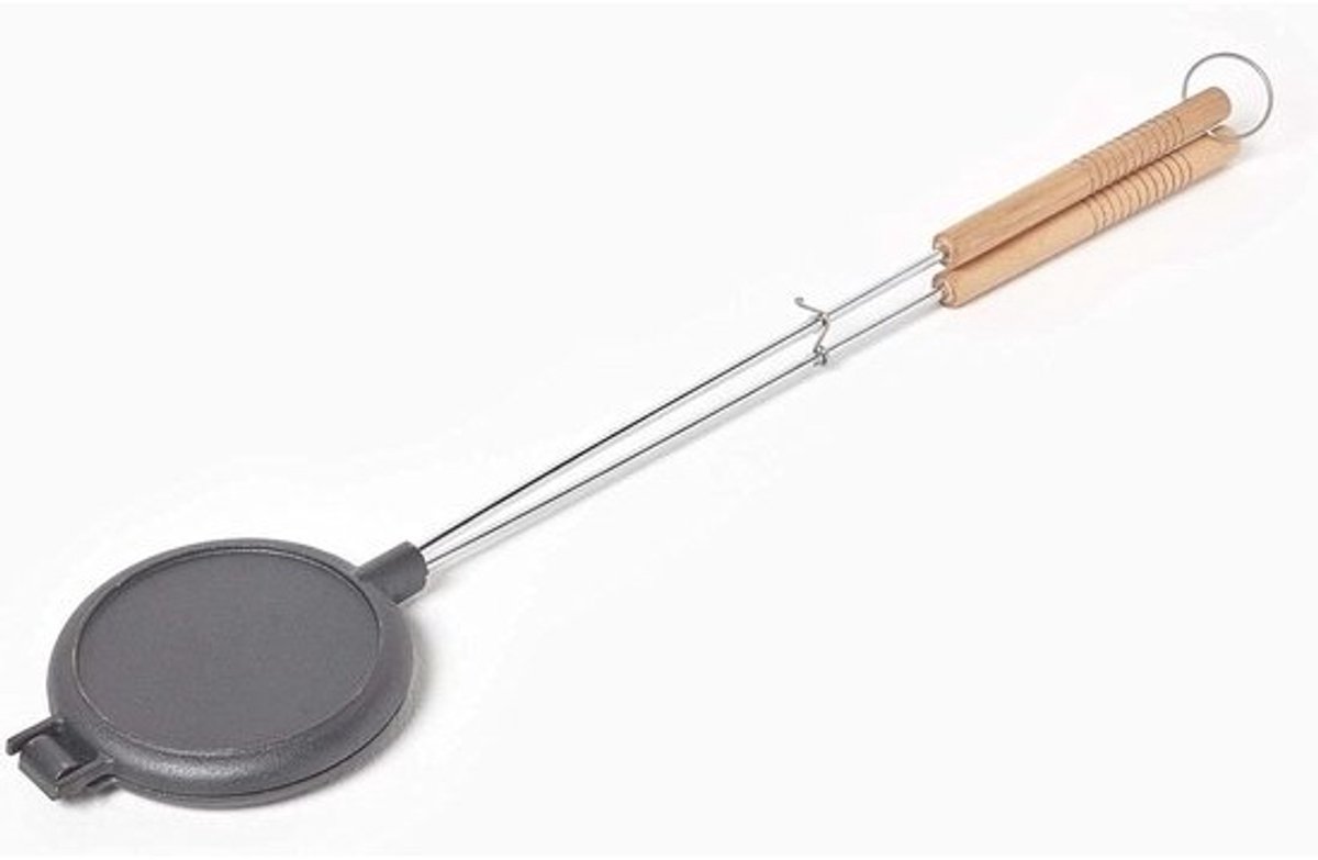 Gietijzeren Wafelijzer - Wafelmaker Bakplaat - Buiten Koken - Direct op Vuur - 82 cm Lengte - Zwart