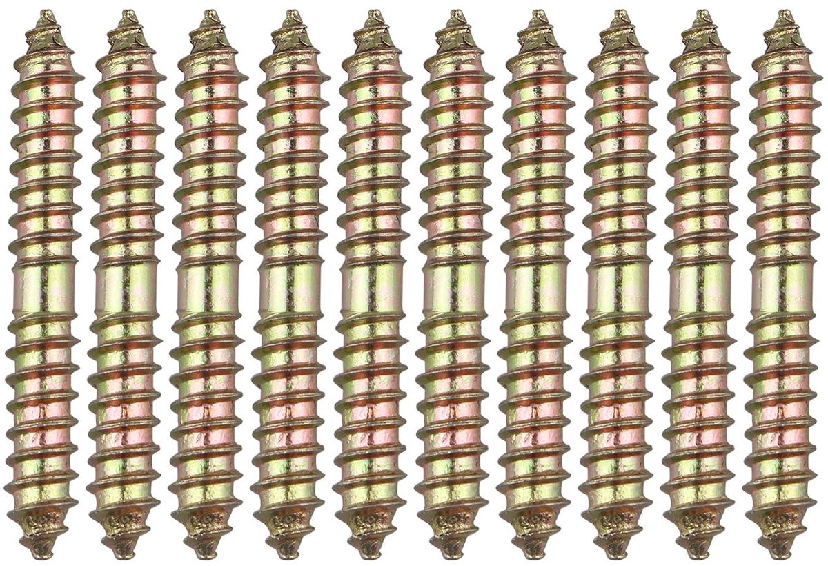 Dailygoods- Schroeven M8 - Hout voor Hout Deuvelschroef - Zelftappende Schroeven - 10 Stuks - Bronskleur - Totale Lengte 60 mm
