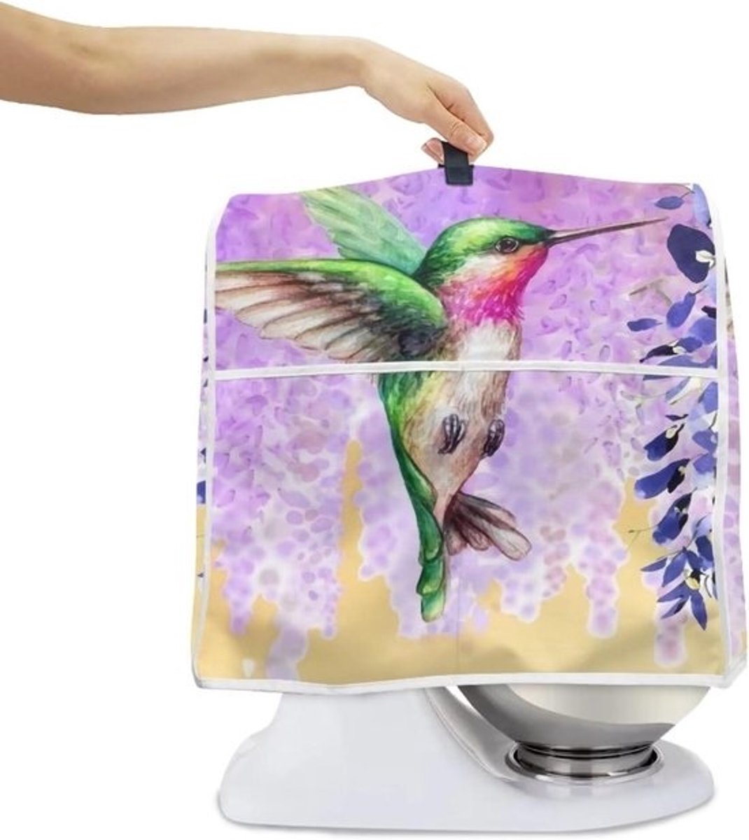 Mixerhoes Standaard - Apparaathoes Keukenmachine - Keuken Organisatie - Met Opbergvak - L-formaat - Kolibrie Paarse Bloemen