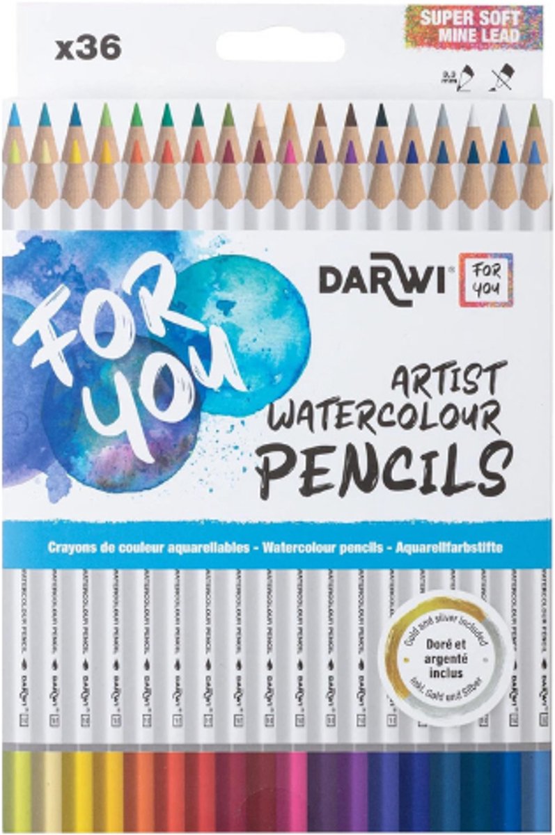 Darwi For You aquarel kleurpotloden set van 36 Kleuren
