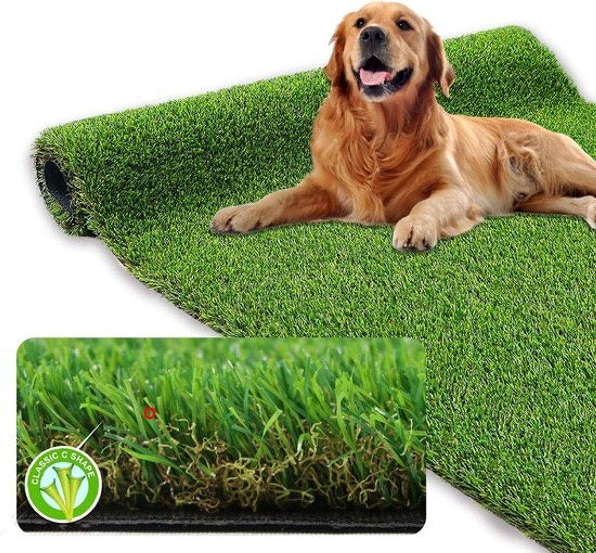 Realistisch kunstgras tapijt 90 x 150 cm - zacht en dicht nepgras voor binnen en buiten, terras en tuin decoratie, geschikt voor huisdieren