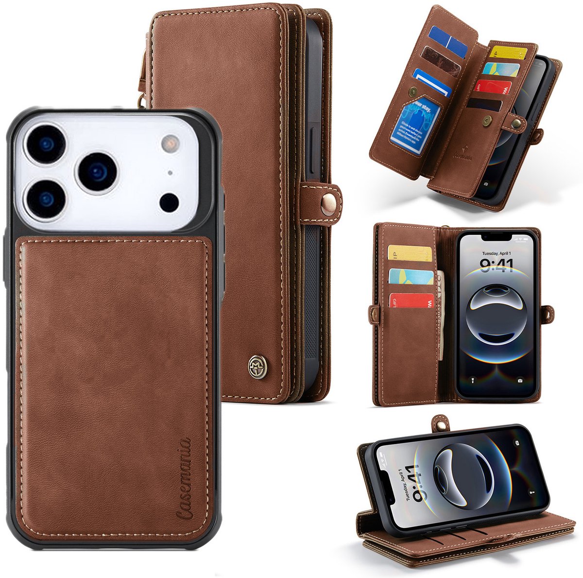 Casemania Hoesje Geschikt voor Apple iPhone 18 Pro Max - Sienna Brown - Geschikt voor MagSafe - Luxe Kunstlederen 2 in 1 Portemonnee Book Case met Extra Vakken