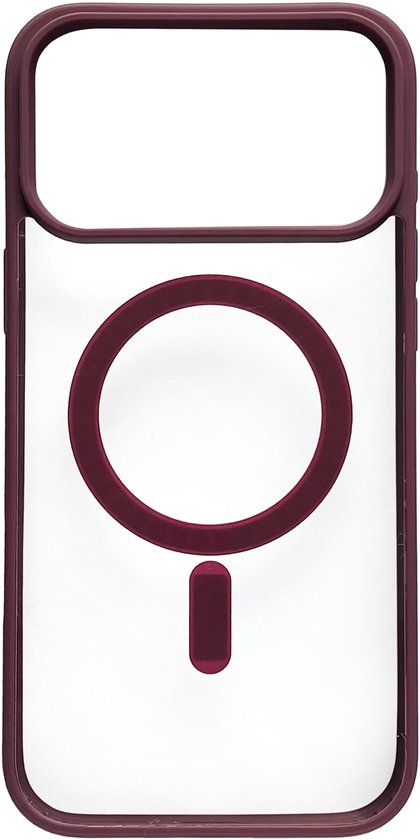Bordure bordeaux avec dos transparent pour iPhone, avec anneau MagSafe.