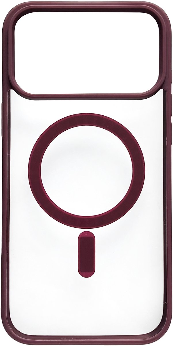 Hoesje Geschikt voor Apple iPhone 18 Pro Max - Burgundy - Casemania Magnetisch Bumper Back Cover Geschikt voor MagSafe - Zachte TPU Rand en Krasbestendige Transparante Achterkant Back Cover