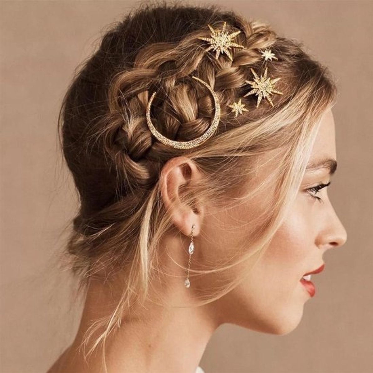 Maan Ster Haarspeldjes - Bruiloft Clips - Haar Stijlen - Kristal Decoratie - Pack van 3 - Goud